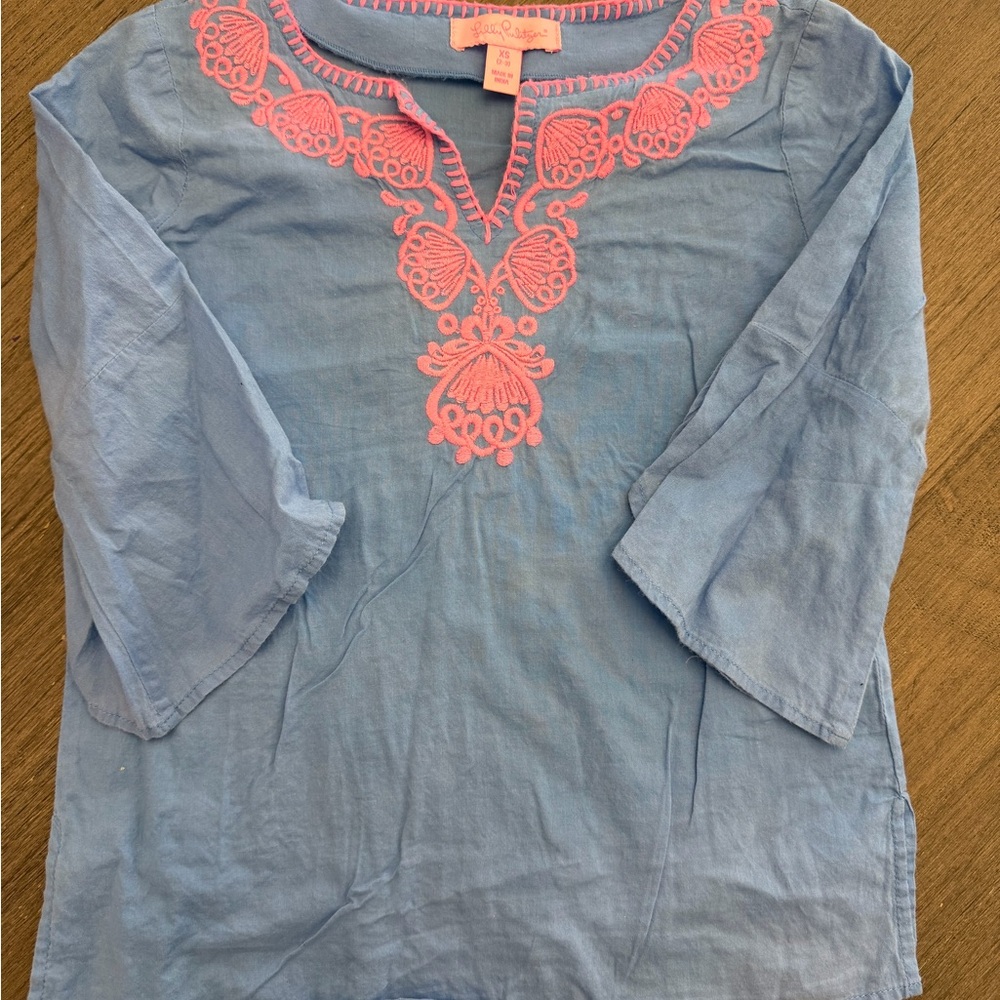Lilly Pulitzer Blue Top with Pink Detailing